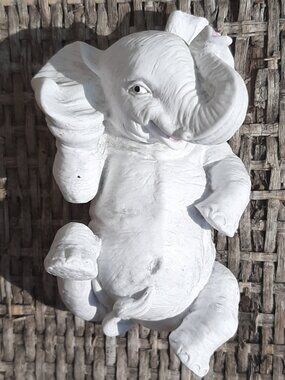 Vintage Chalkware Elephant Figurine Smiling Prone 3" Long